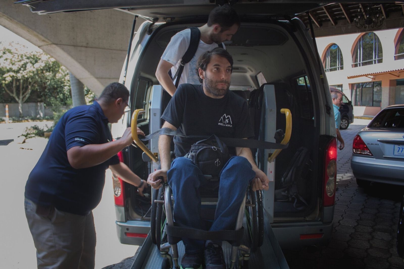 Accessible lift for wheelchair access into the van. 