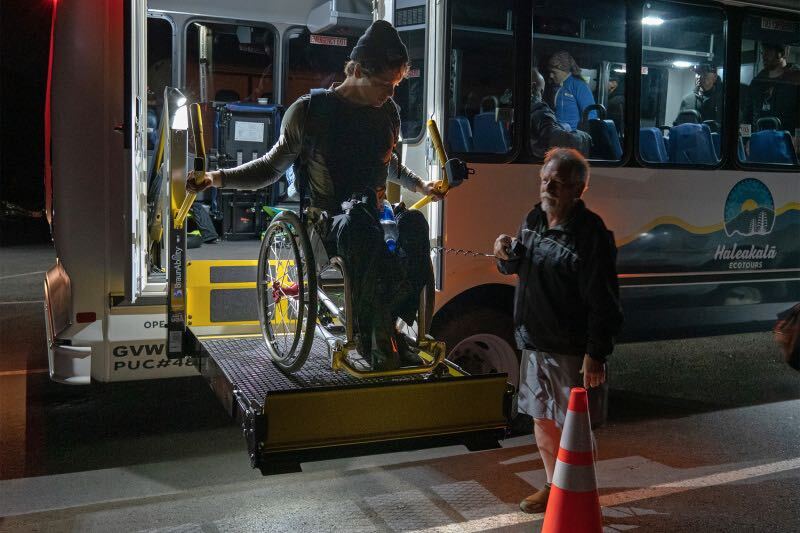 Many public transportation, such as buses, are equipped with wheelchair accessible elements, such as a lift or ramp