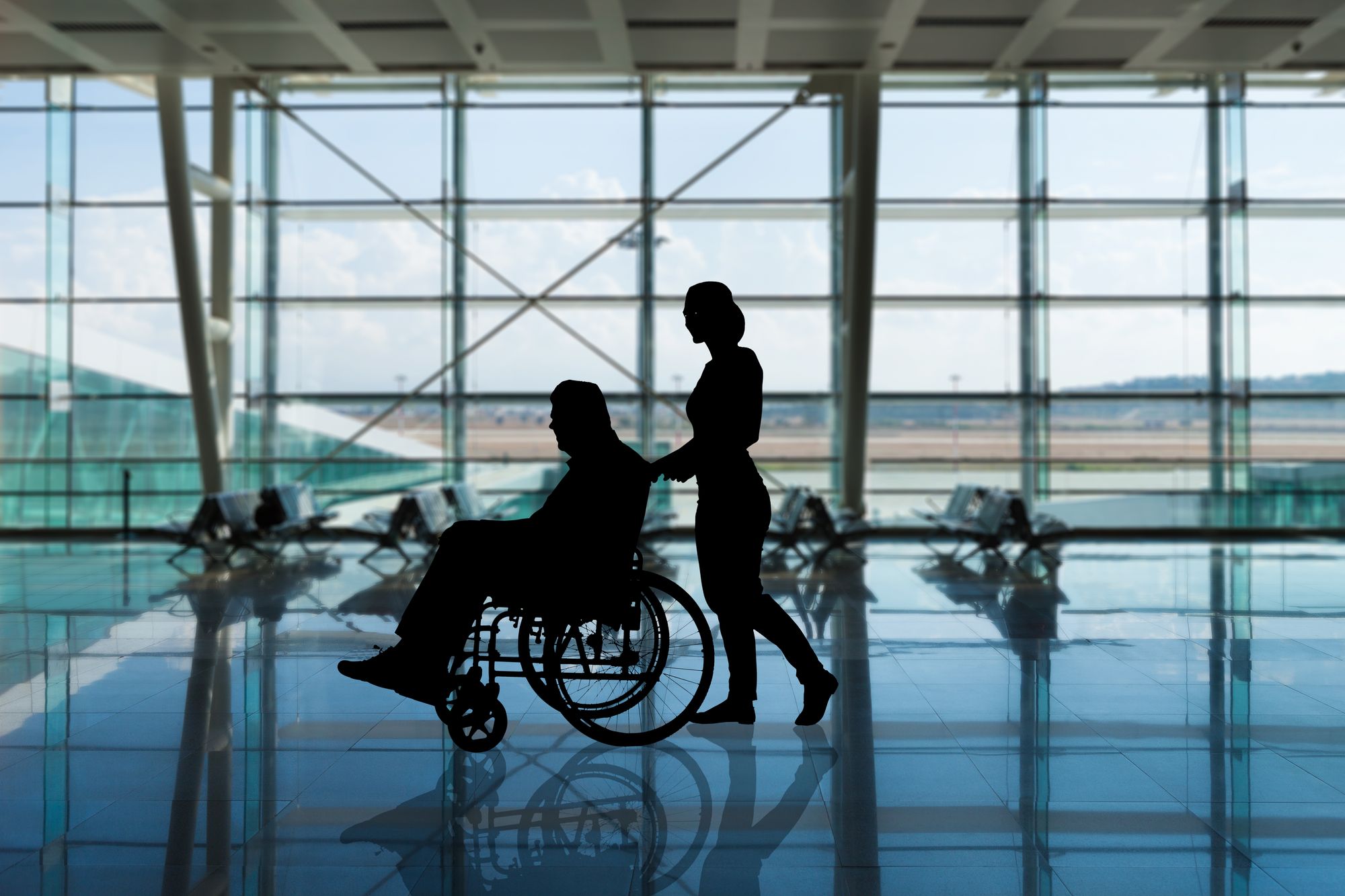 Request wheelchair assistance at the airport. They should help you navigate the airport and carry luggage.
