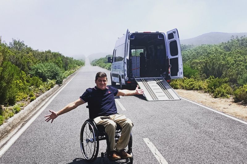 Wheelchair user exploring Madeira, Portugal.