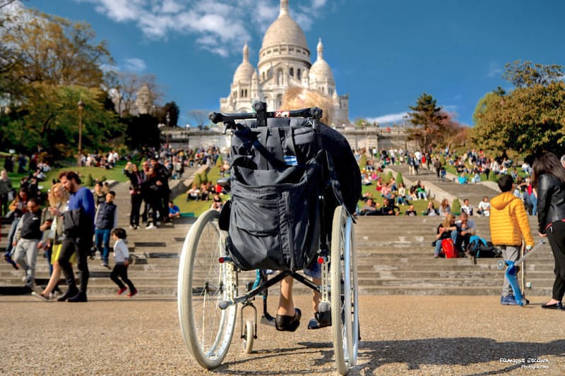 Wheelchair user viewing the Basilica of Sacré Coeur