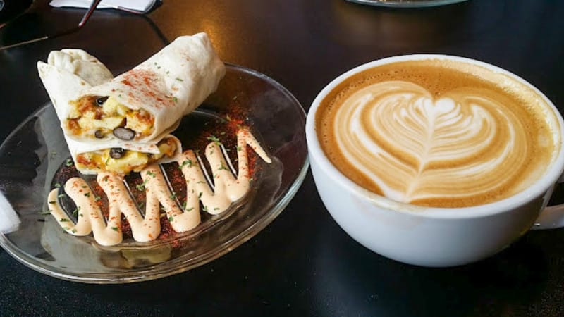 Coffee and burrito at Pacific Grind Cafe in Lincoln City