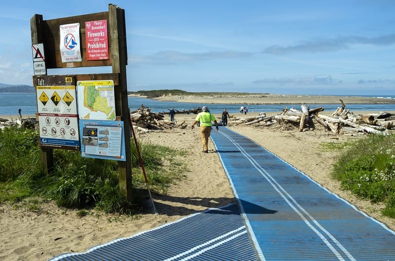 Wheelchair friendly beach mats at Taft Waterfront Park in Lincoln City, Oregon