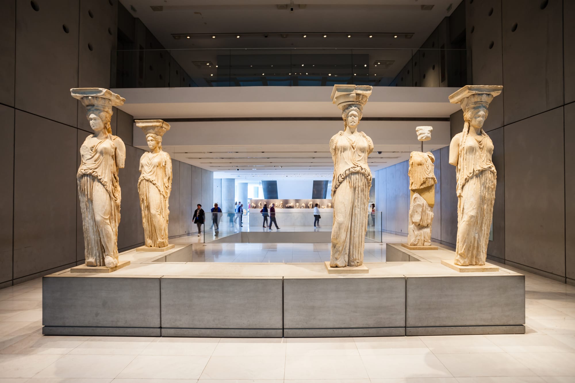 statues at The Acropolis Museum in Athens, Greece