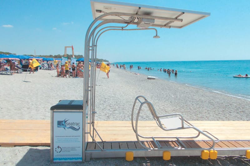 Accessible chair and boardwalk in Greece