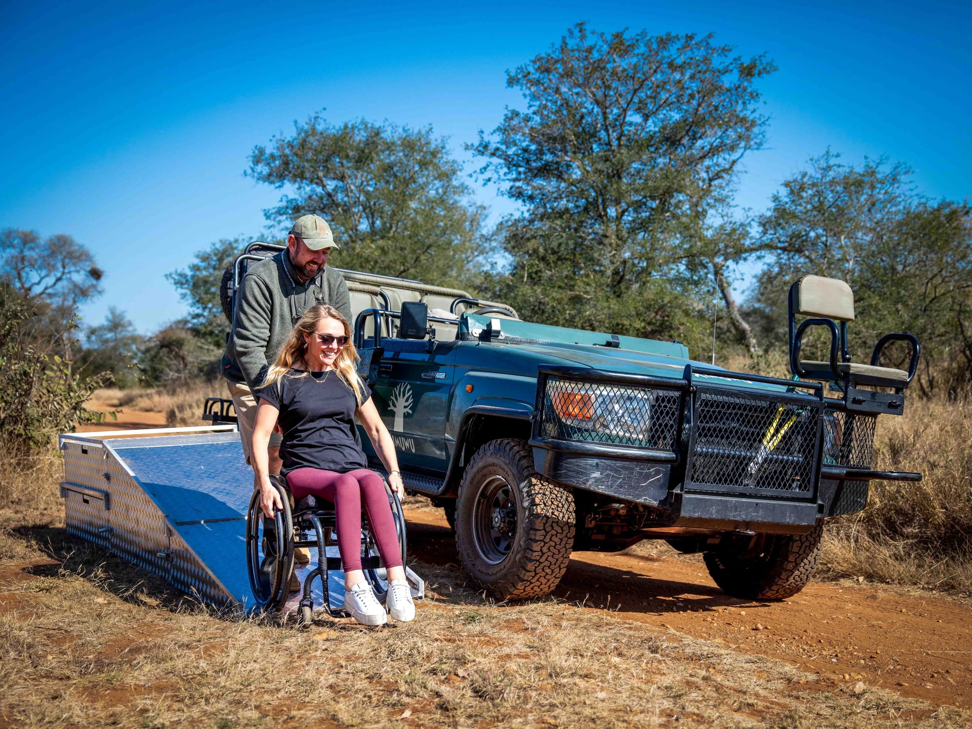 A wheelchair accessible ramp onto a safari jeep in South Africa