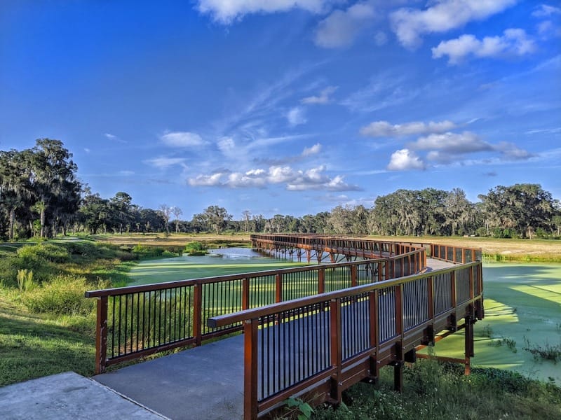 An accessible pathway across the wetlands at Ocala Wetland Recharge Park