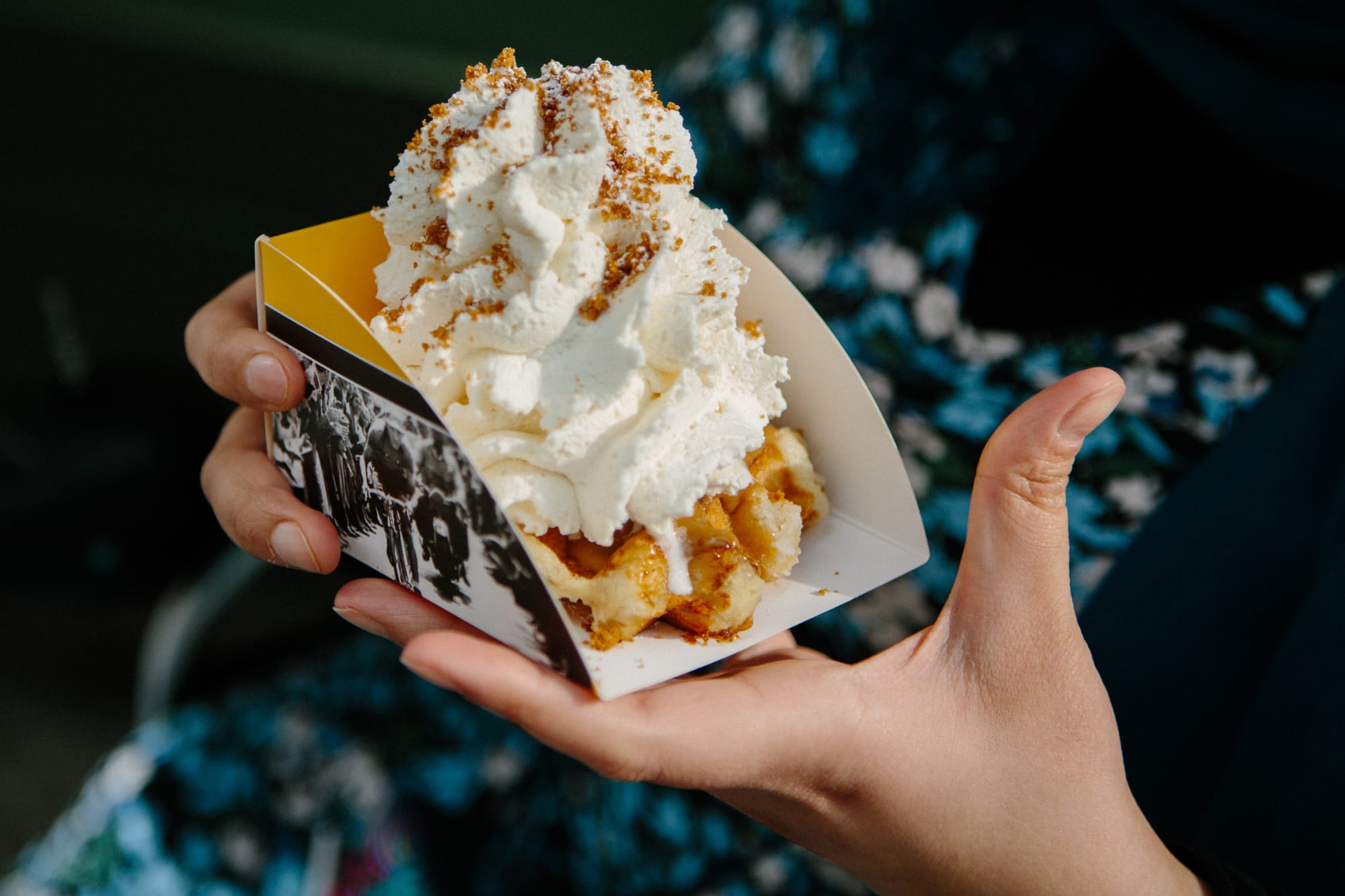 Waffle and whipped cream in NYC