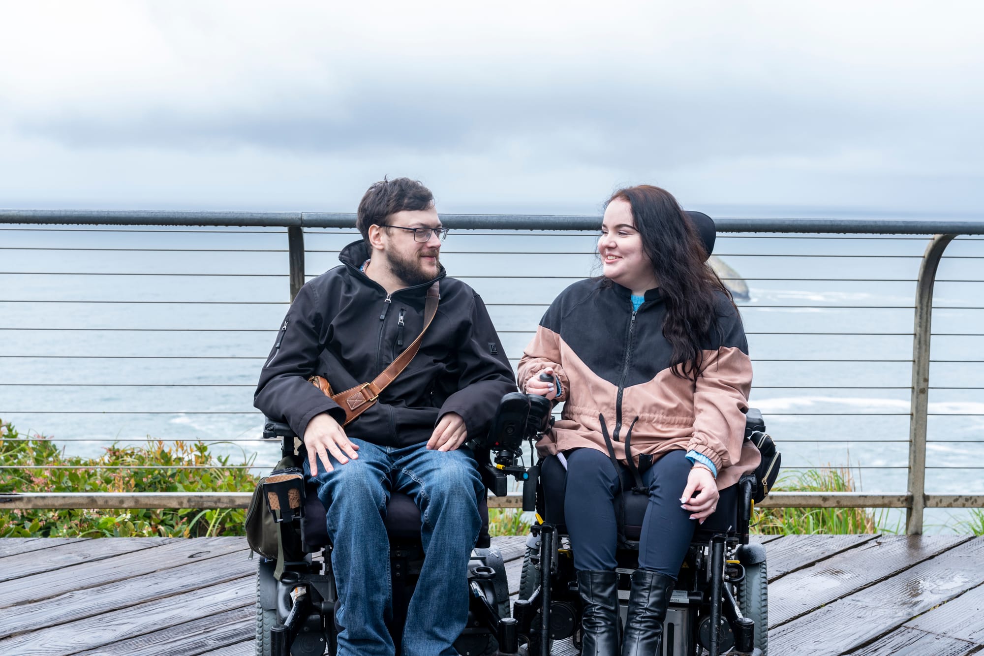 Two wheelchair users at Cape Meares in Tillamook Coast