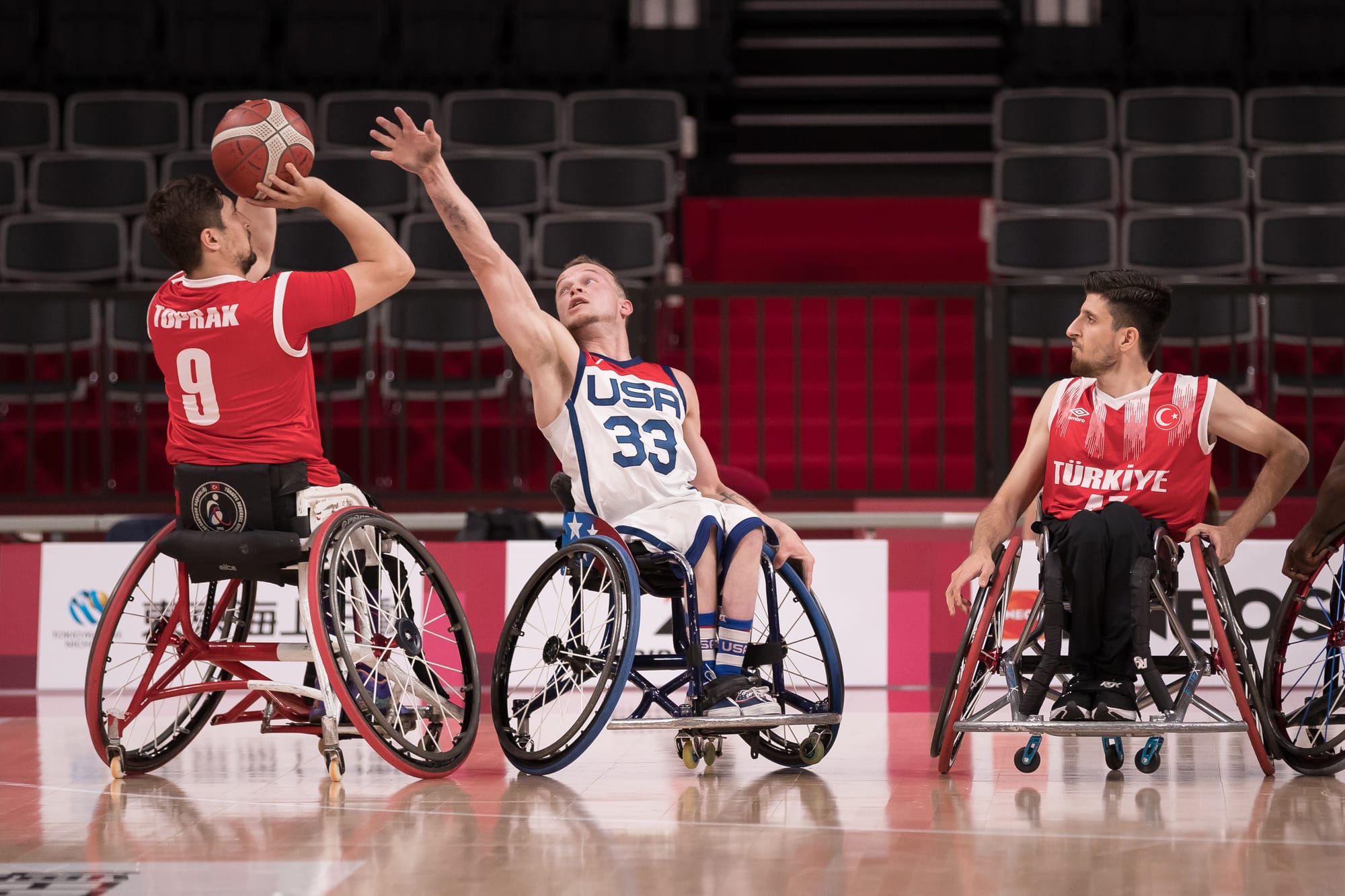 John Boie defending a shot at Paralympic Games against Turkey