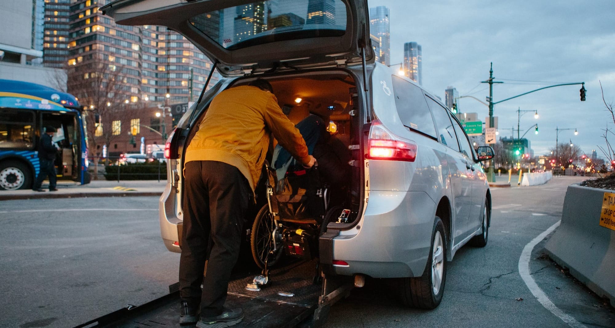 An accessible van adapted with a wheelchair ramp access