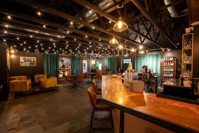 Ambient and cozy tasting room at Green Door Distilling Co. in Kalamazoo