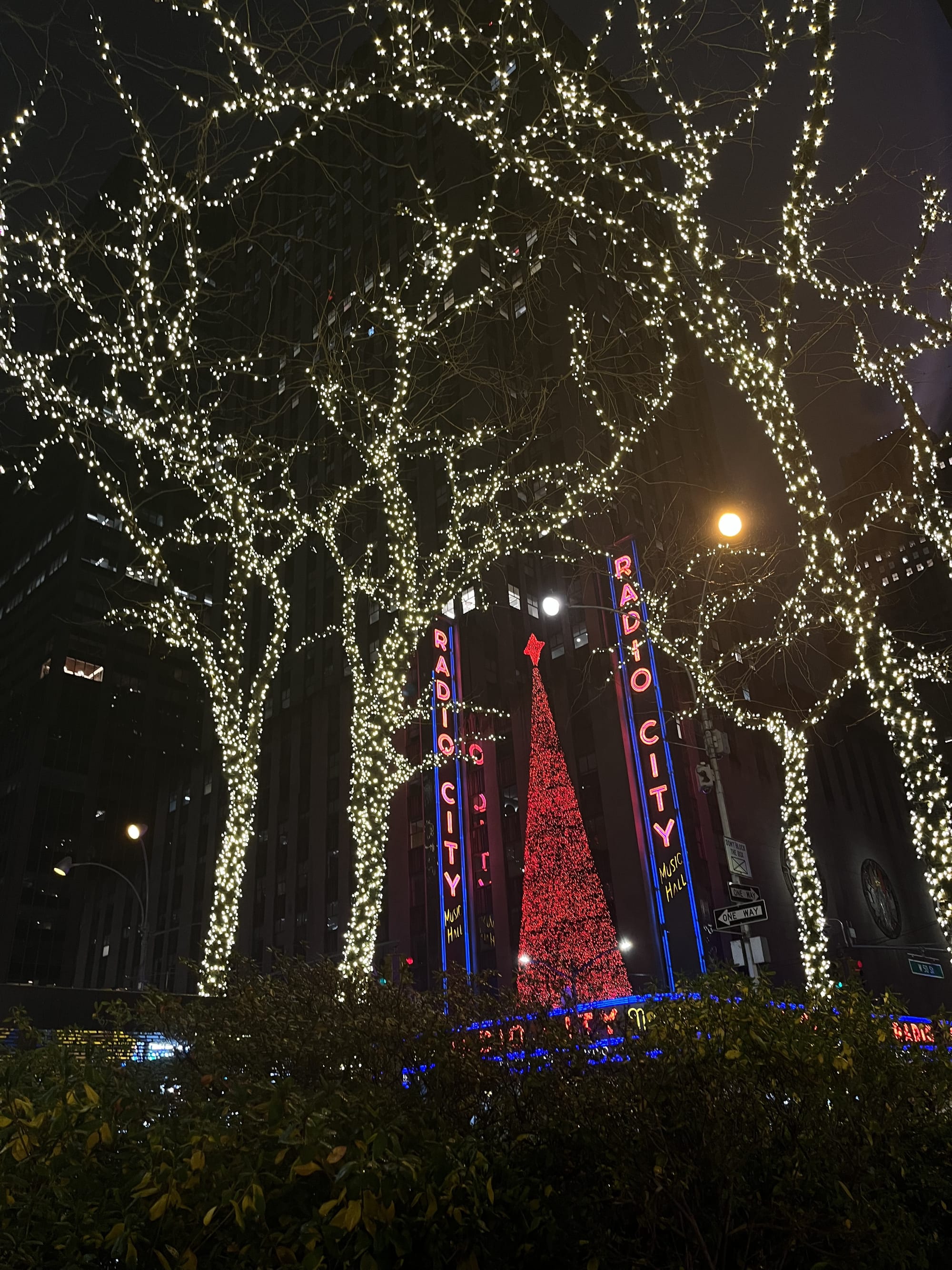 Christmas lights around Radio City Music Hall in New York City