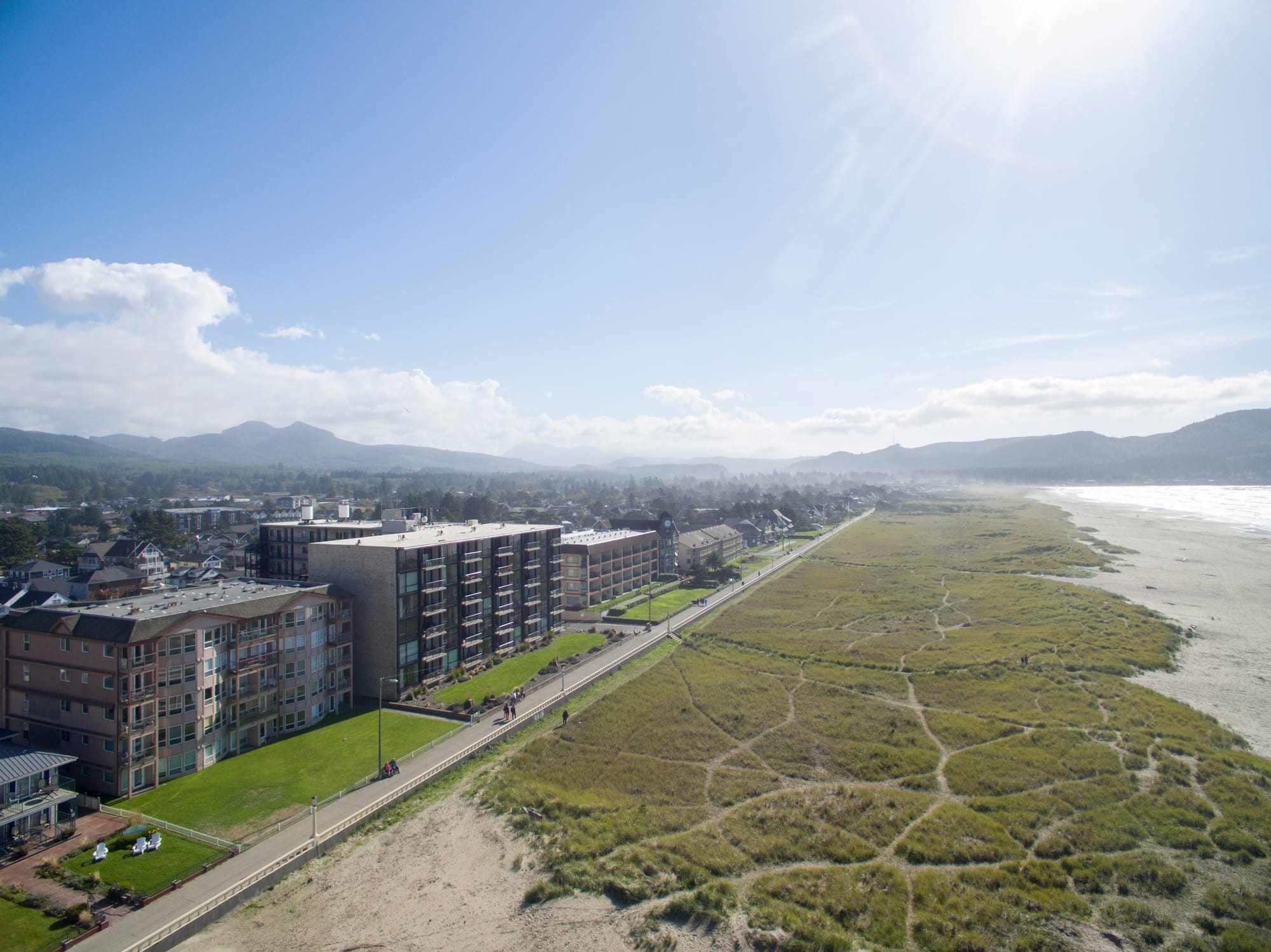 Aerial view of Seaside promenade and coastline