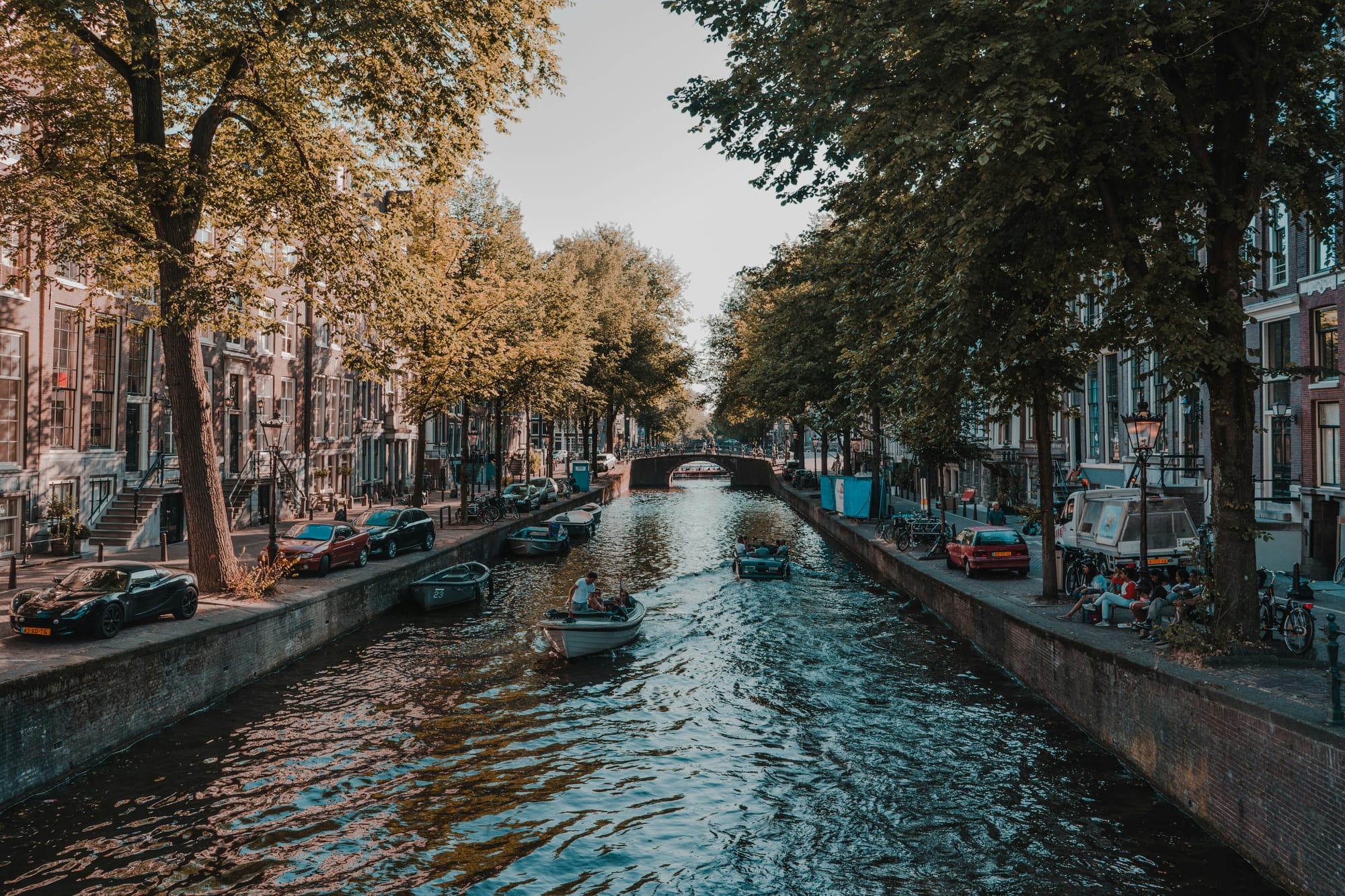 Canal of Amsterdam with boats