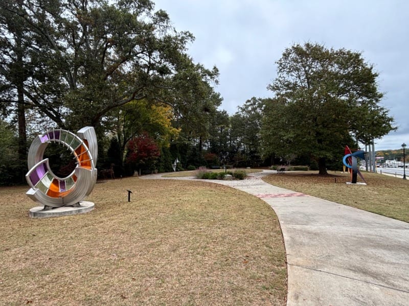 Accessible pathway and sculpture at Abernathy Greenway Park North