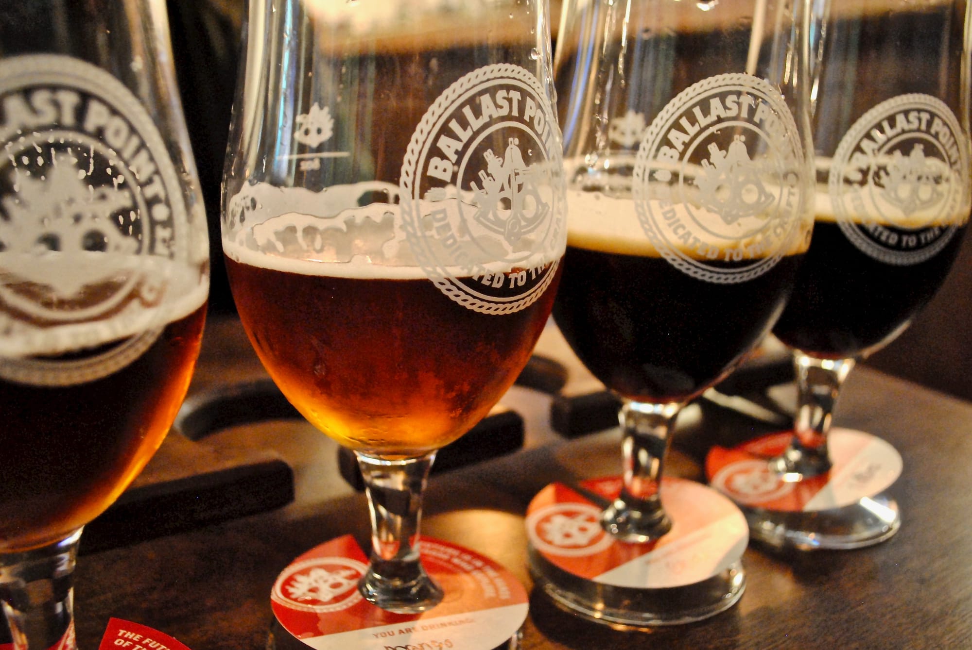 Beer flight at Ballast Point Brewing in San Diego