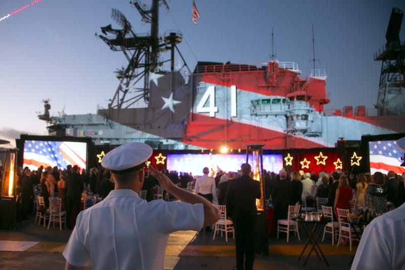 Saluting at USS Midway Museum, San Diego