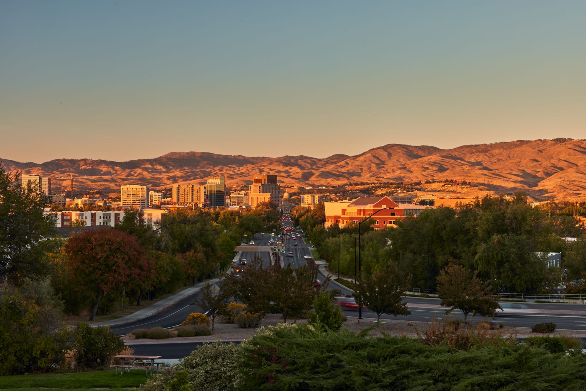 Downtown Boise with mountains in background