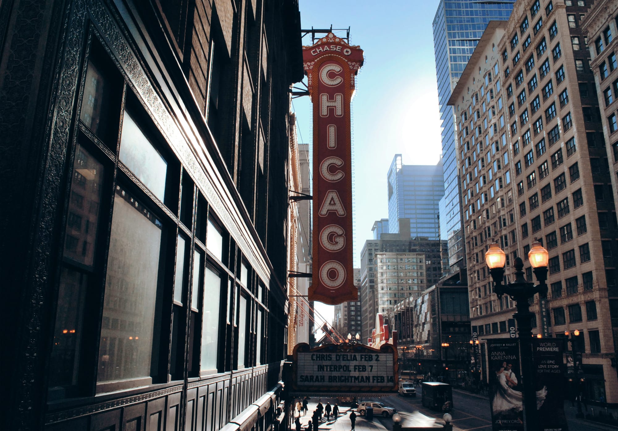 The Chicago Theatre sign in Chicago, Illinois