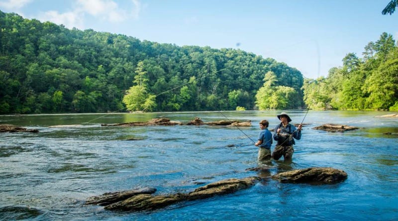 Man and boy fishing at Chattahoochee River National Recreation Area