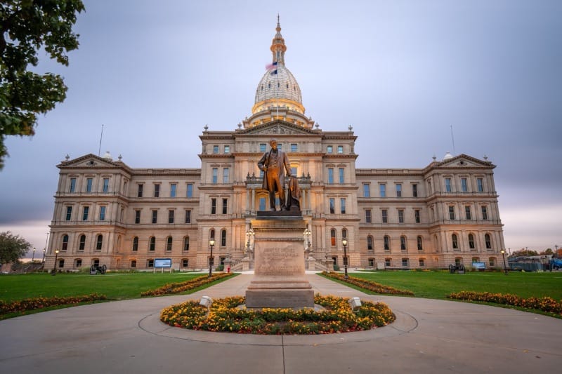 Statue in front of the Michigan State Capitol