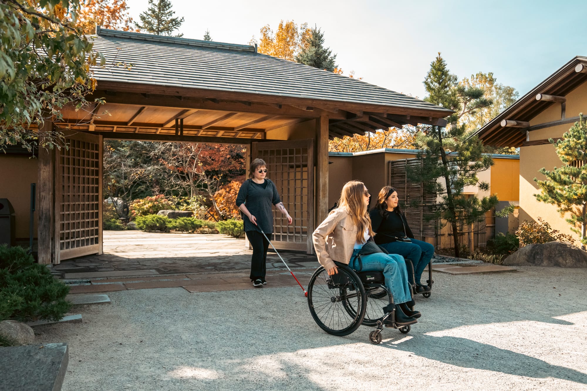 One blind person and two wheelchair-users visiting Grand Rapids, Michigan