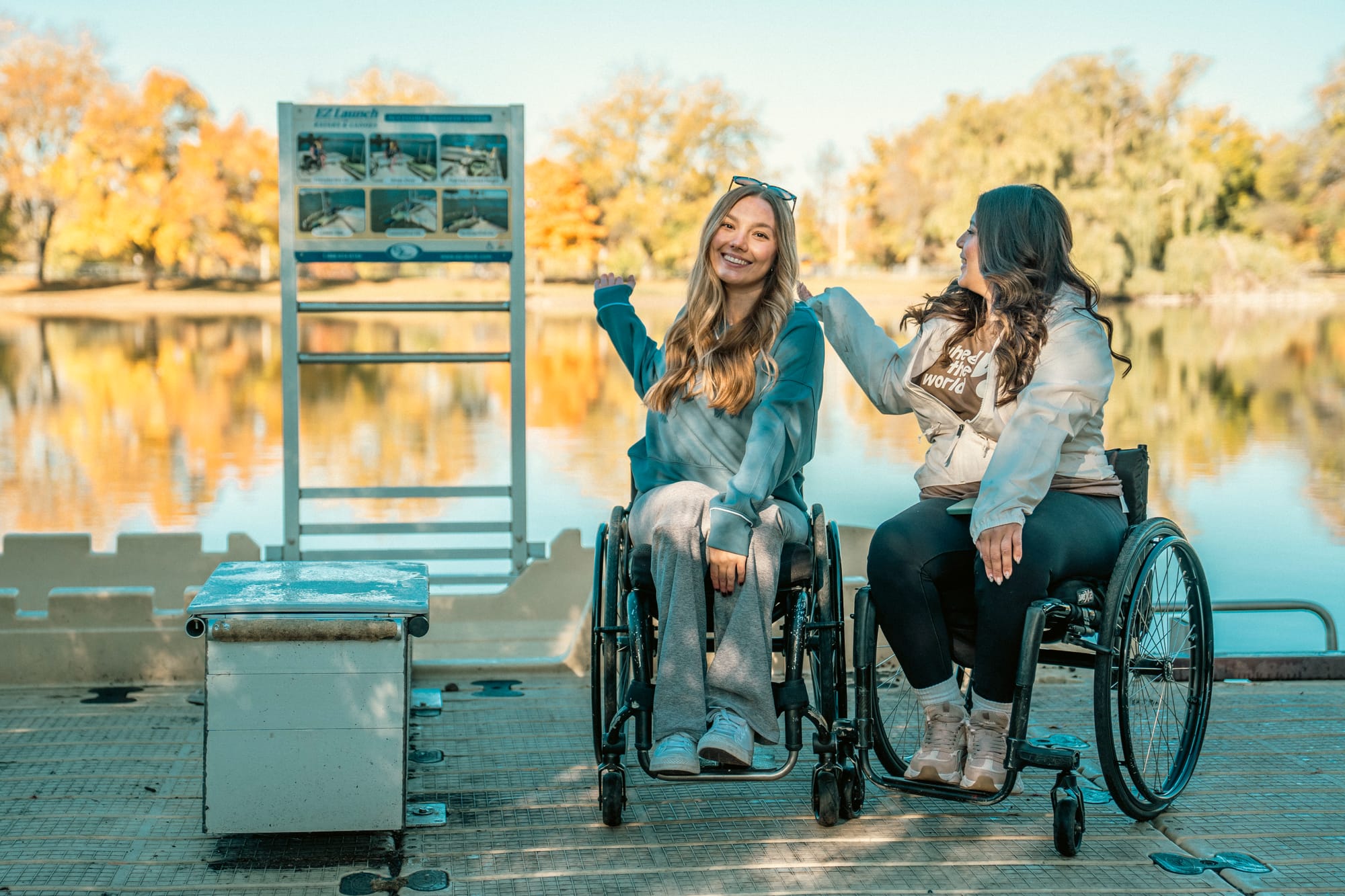 Wheelchair-users at the accessible kayaking and canoe launch, Grand River