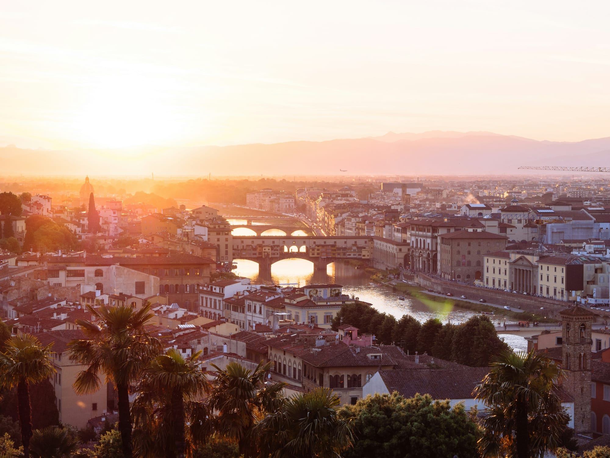 Golden hour sunset over the city of Florence