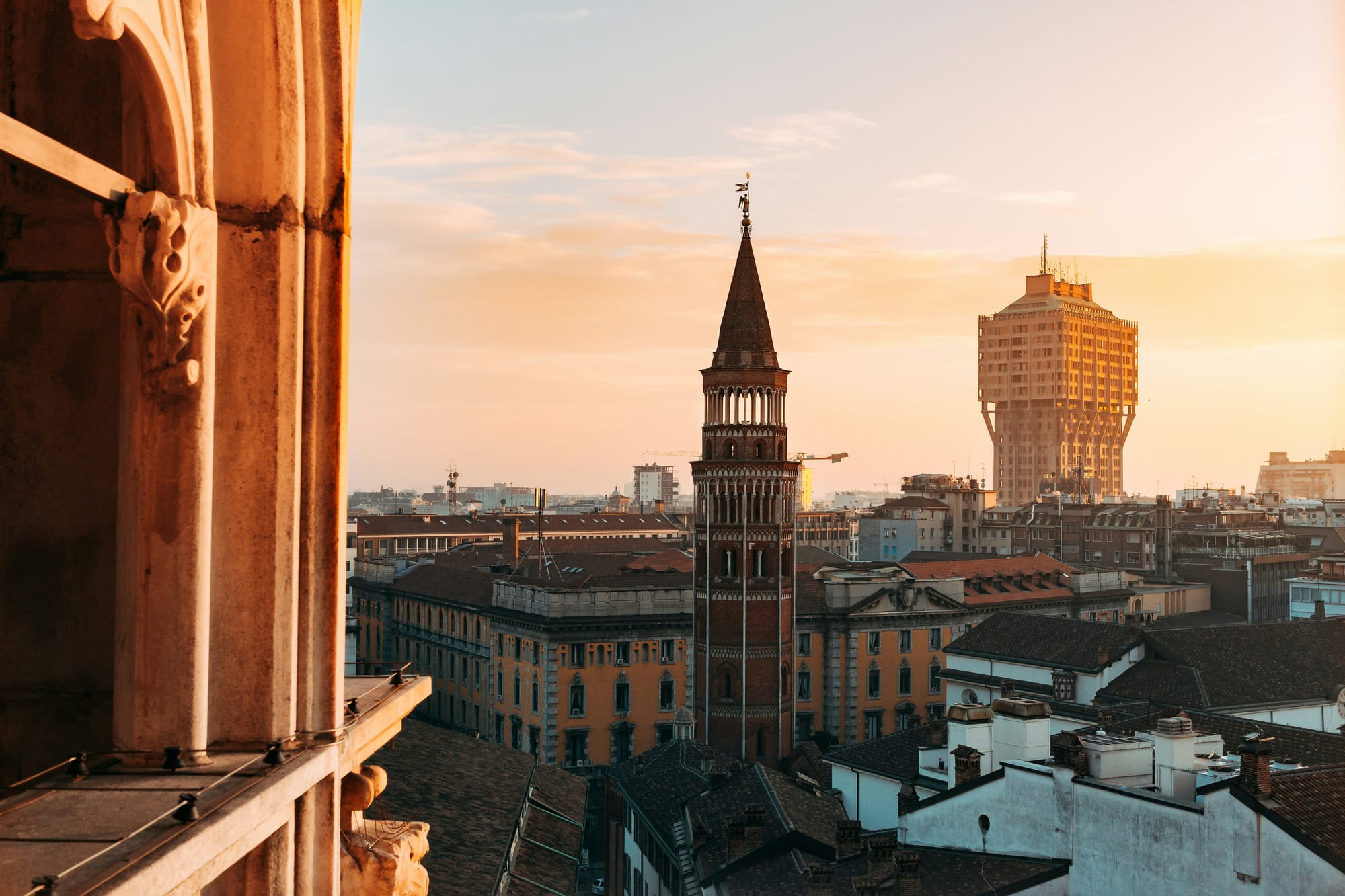 Sunset over the city of Milan