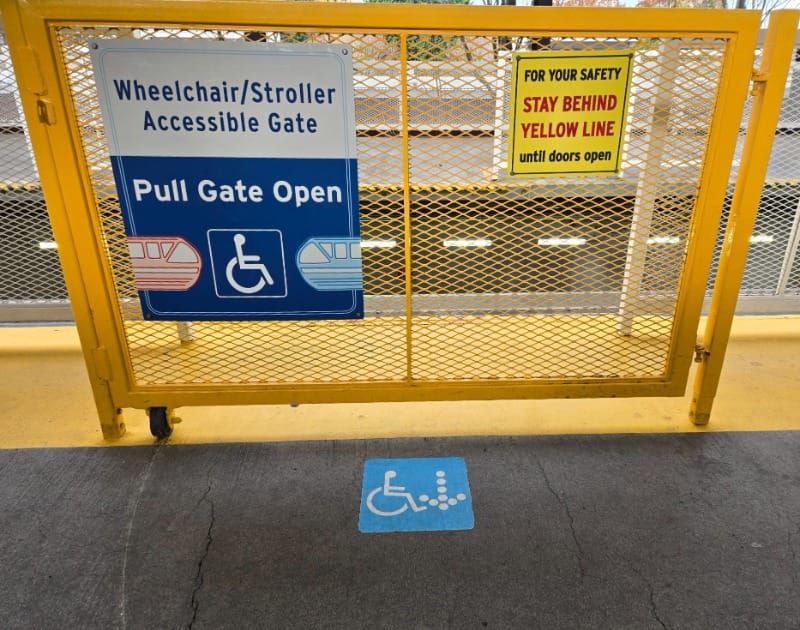 Wheelchair sign and gate for the Seattle Center Monorail