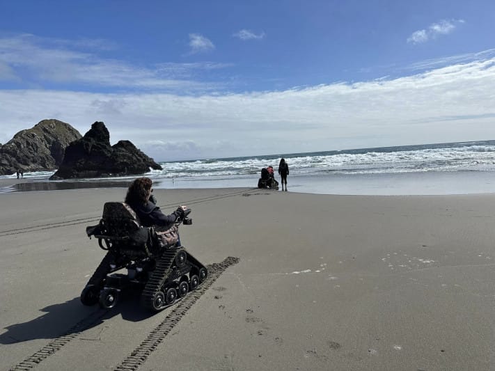 Beach track chair near Brookings, Oregon
