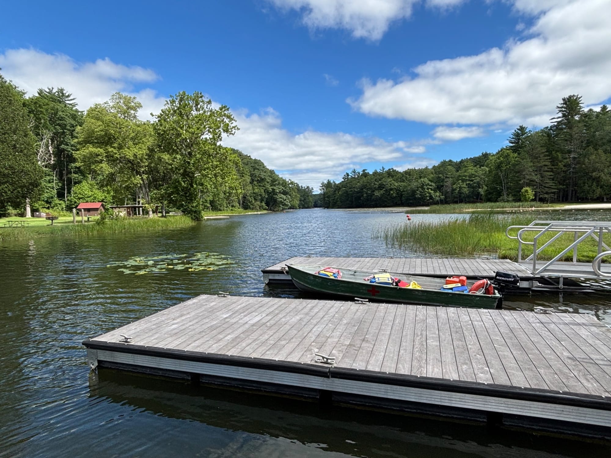 Docks and a boat at Chenango Valley State Park, NY