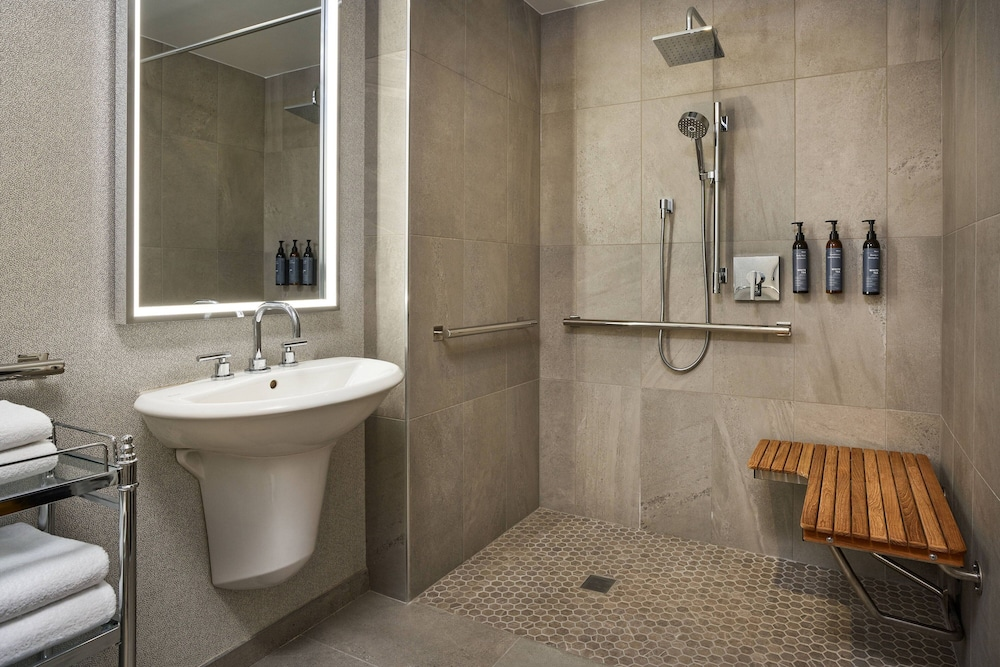 Roll-in shower with bench at The Westin Bellevue hotel