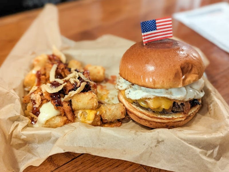 Cheeseburger and tots at Presidential Brewing Company in Kalamazoo
