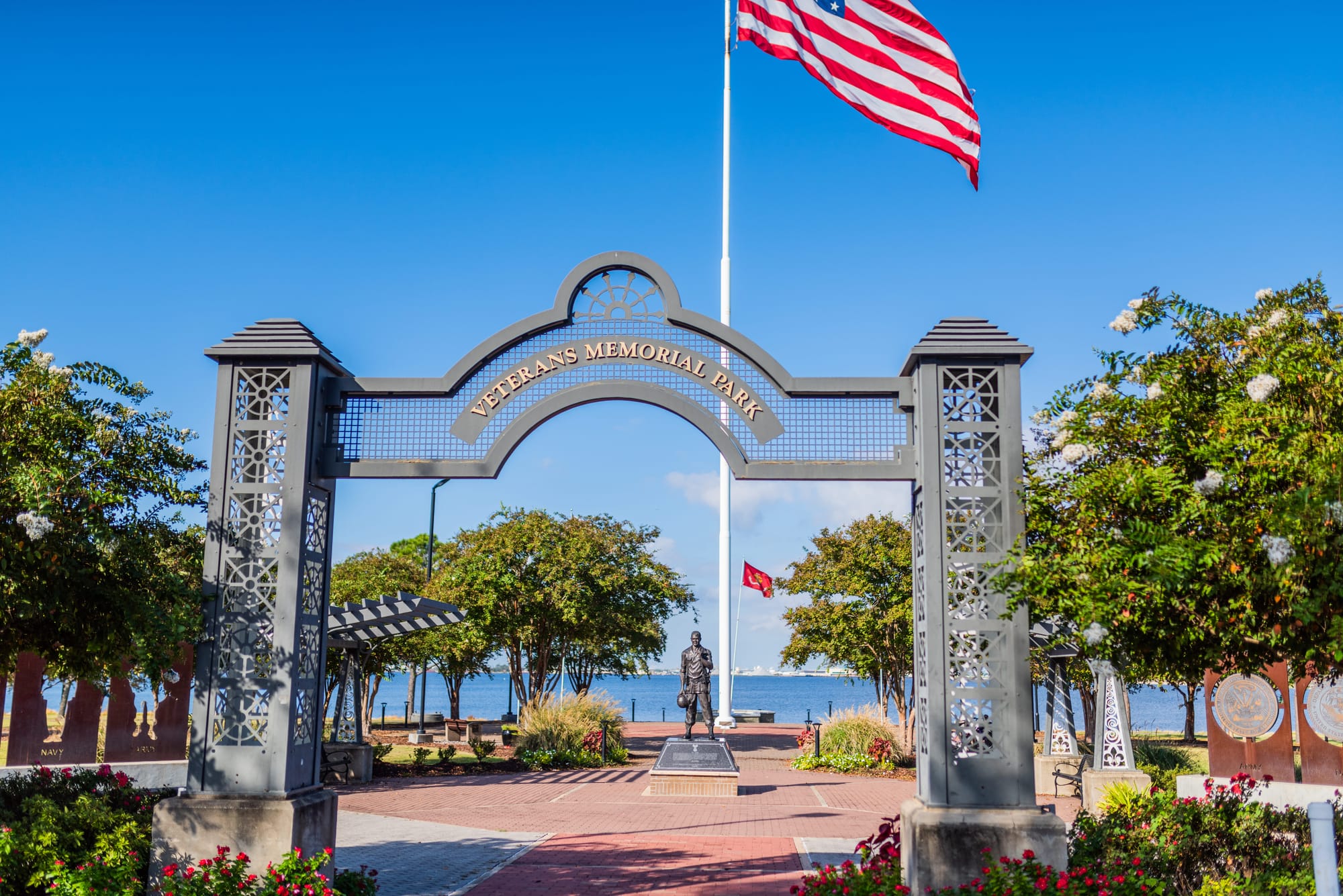Sign of Veterans Memorial Park in Lake Charles