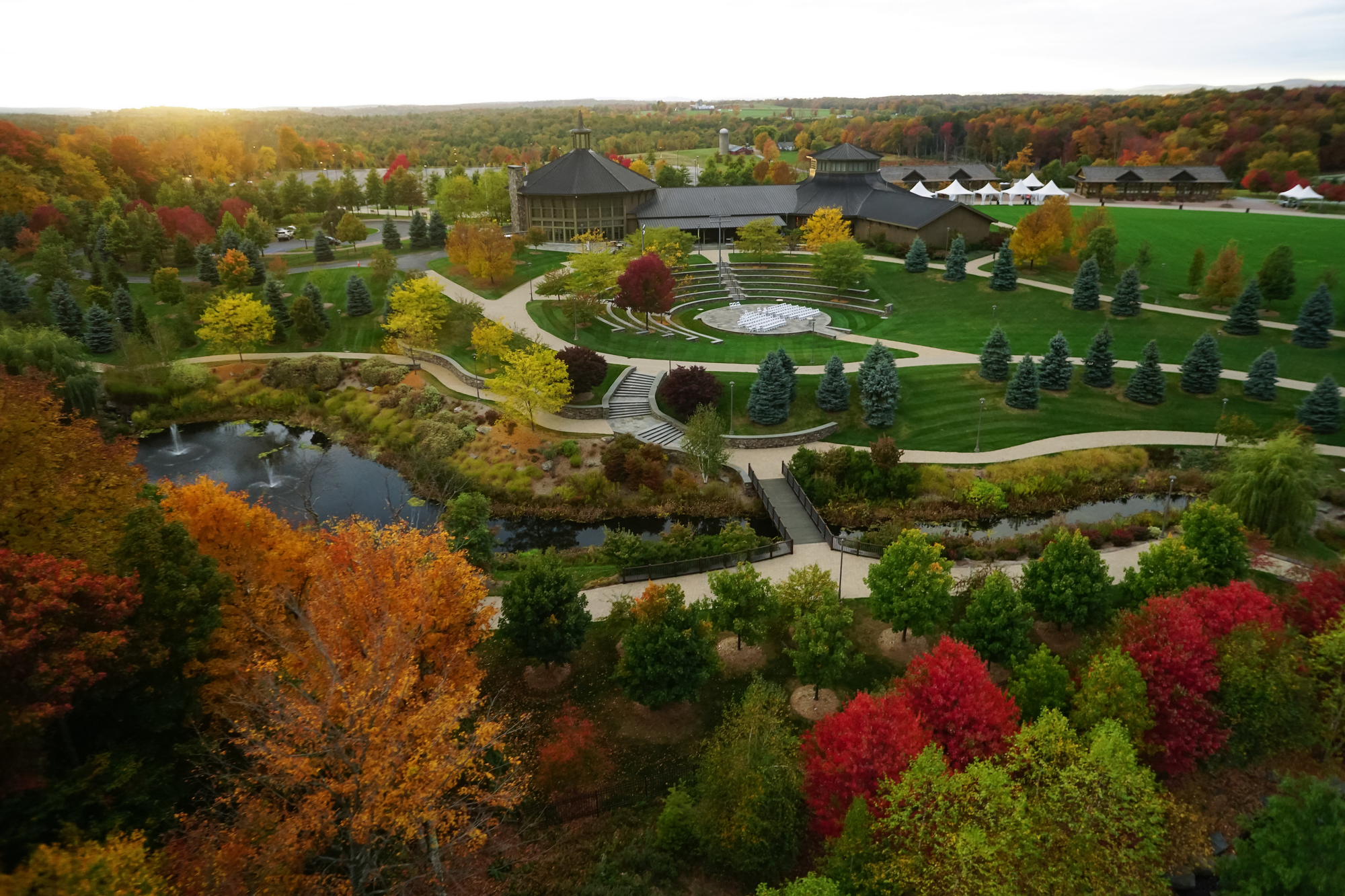Aerial view of Bethel Woods Center for the Arts in Sullivan Catskills