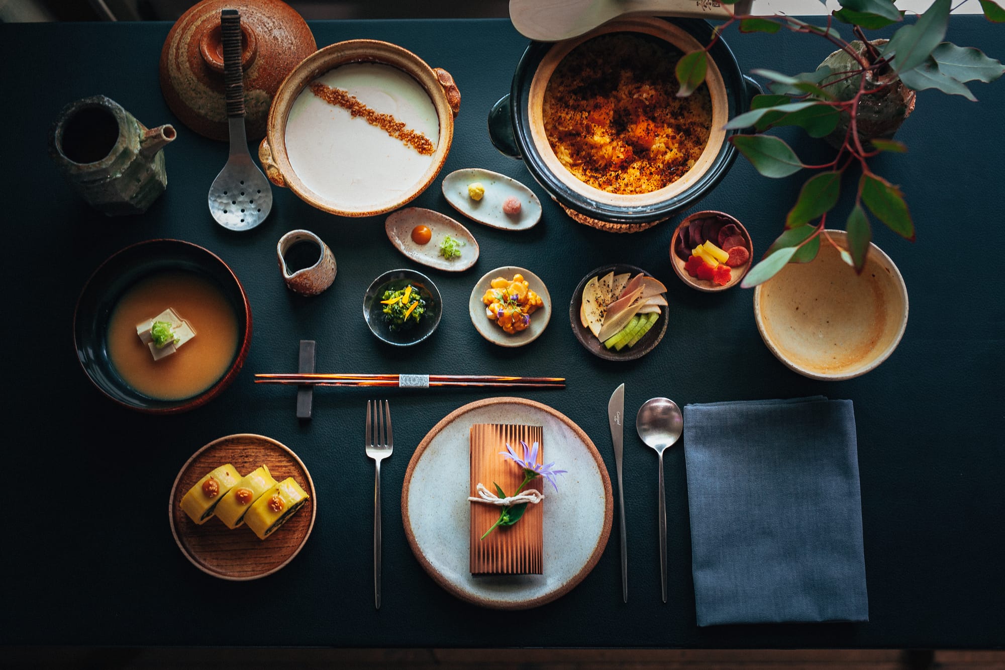 Various dishes and plates at SingleThread Farm Restaurant