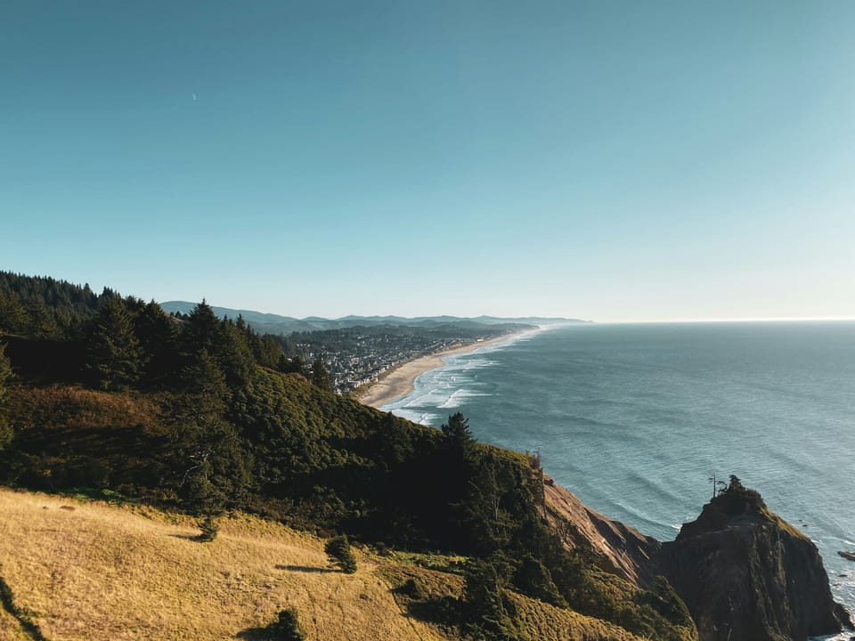 The coastline of Lincoln City, Oregon from above