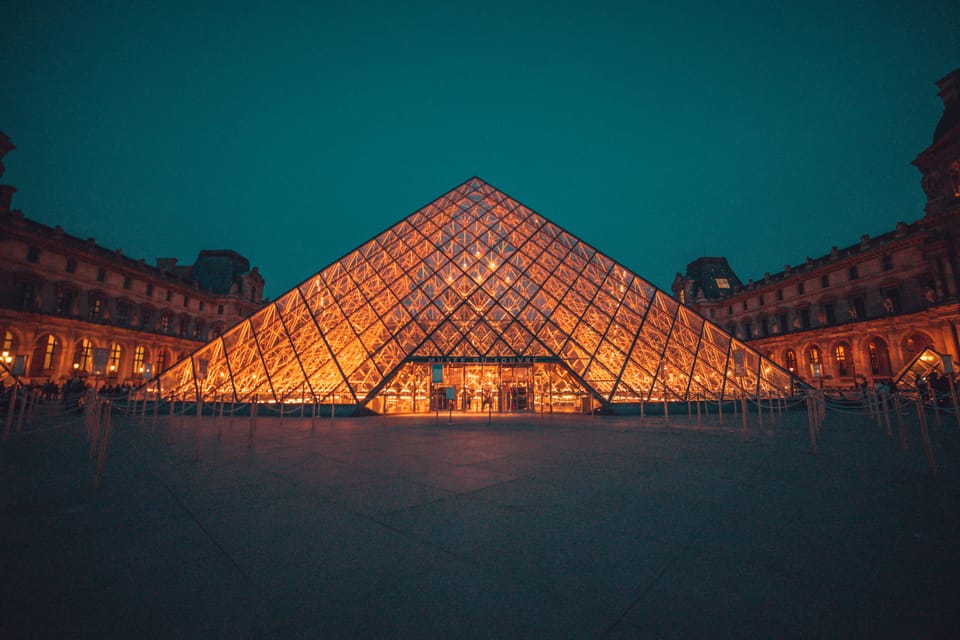 The Louvre Museum lit up at night