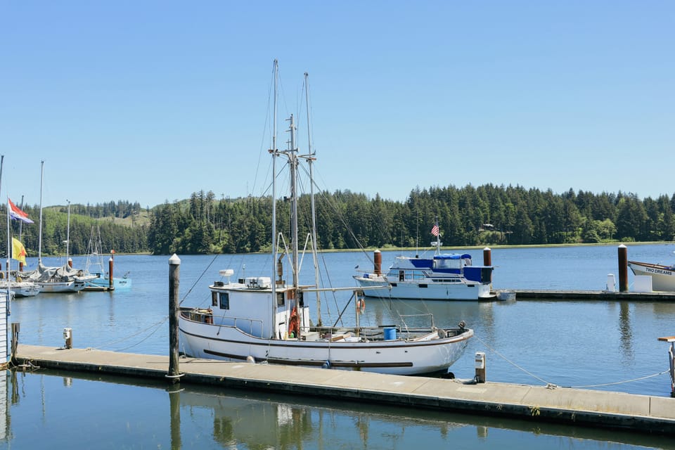 Boat on the dock in Florence, Oregon