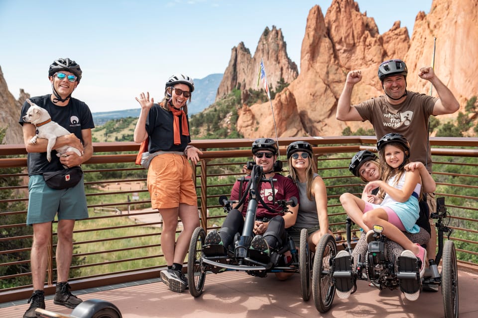 Wheelchair users doing adaptive cycling at Garden of the Gods in Colorado Springs