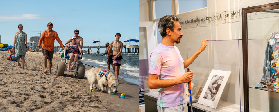 Wheelchair user and blind man enjoying activities in Fort Lauderdale, FL