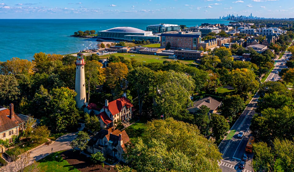 Aerial view of Chicago's North Shore with Lake Michigan in the back